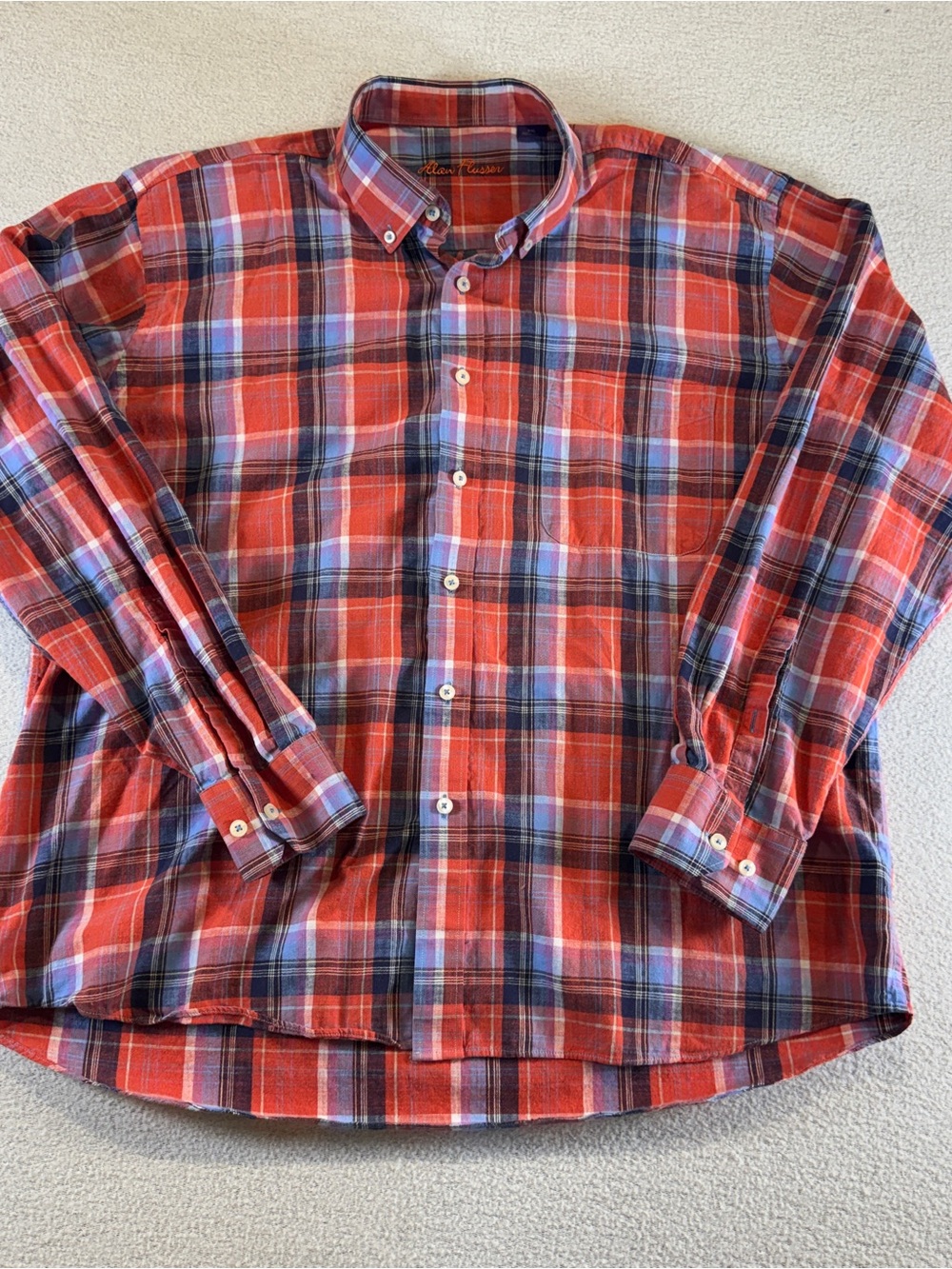 Alan Flusser Men’s 2XL Orange Plaid Button-Down Long Sleeve Shirt